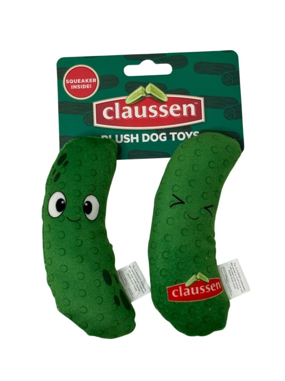 Claussen Pickle Plush Dog Toy Squeaky Green Pickles New